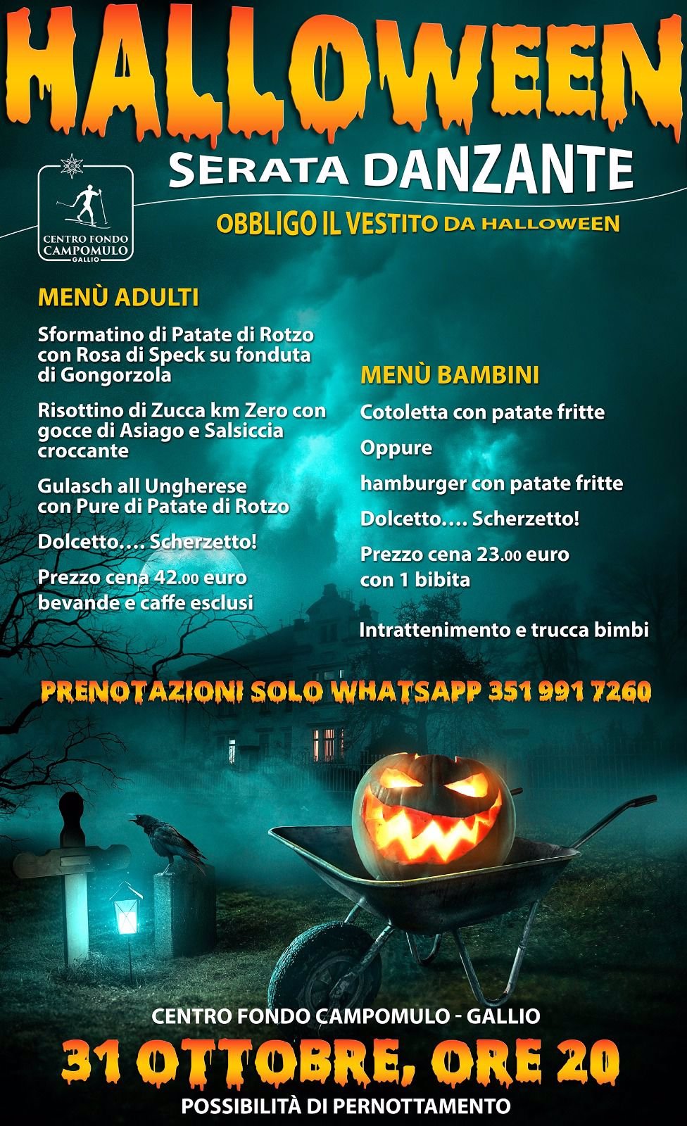 festa di halloween 2023 con cena al rifugio campom