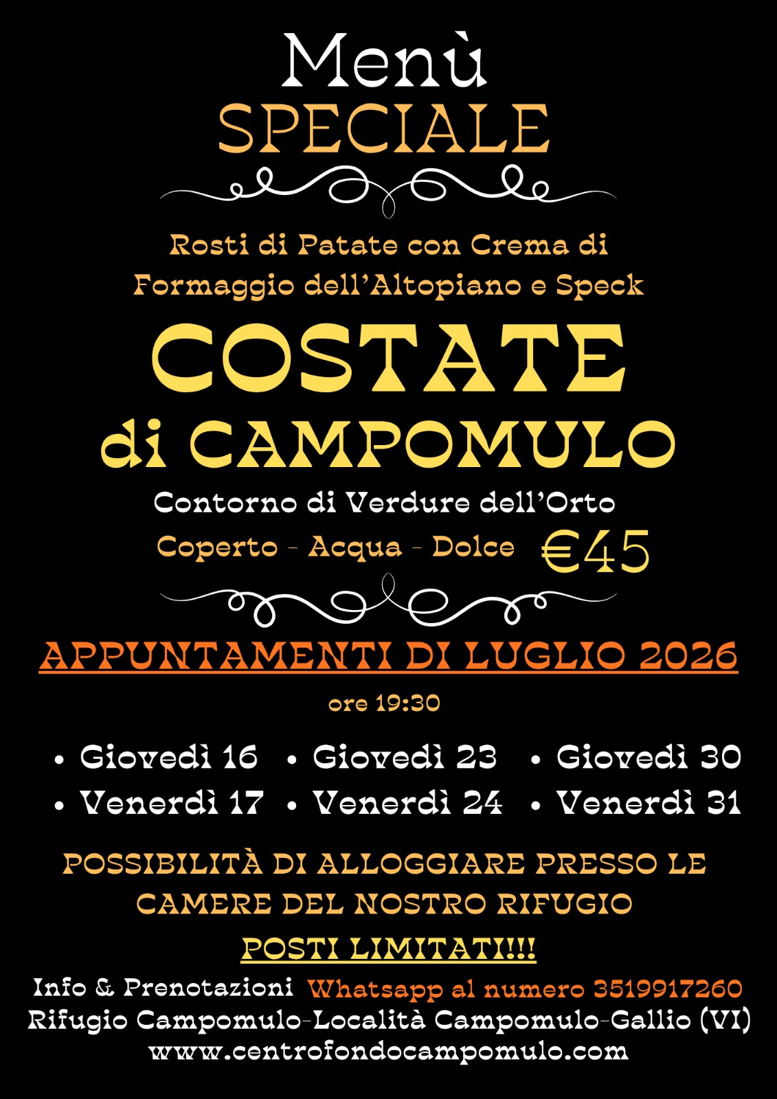 cena con le costate di campomulo luglio 2026 w
