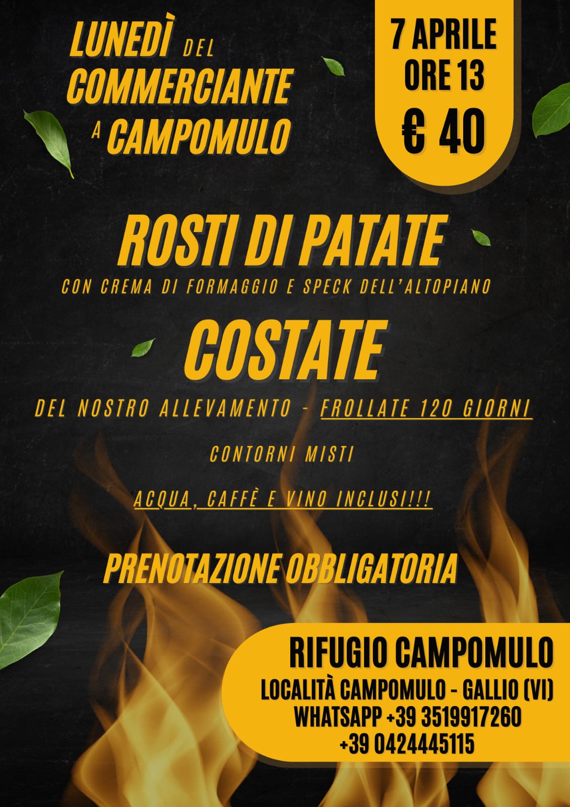 pranzo il lunedi del commerciante al rifugio campo